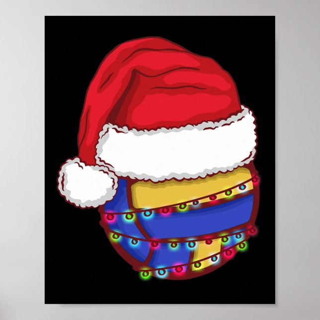 Volleyball jul Ljus Santa Hat Funny Volley Poster (Framsidan)