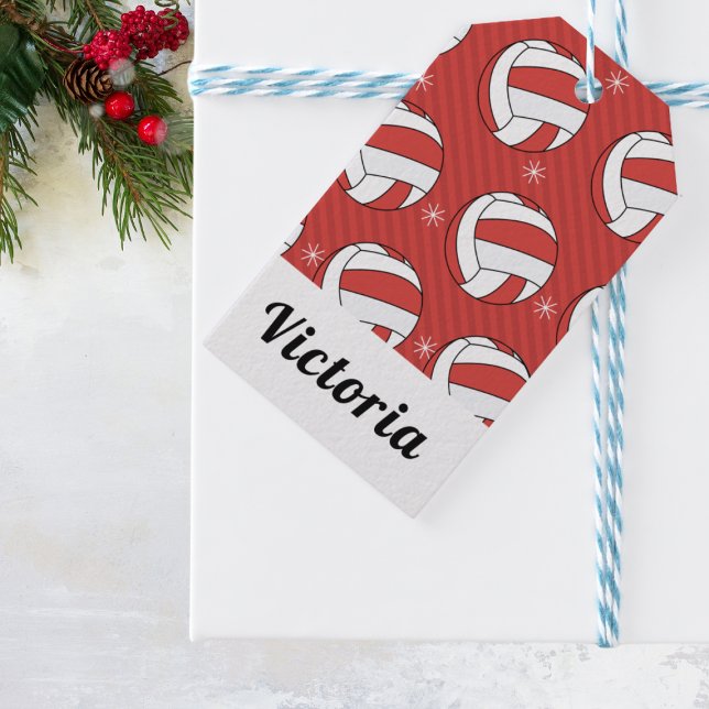 Volleyball jul Stripe Festive Boll & Snö Presentetikett (Skapare uppladdad)