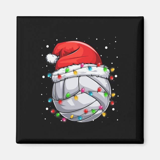 Volleyball Julafton Santa Sports Hat Boll Ki Magnet (Framsidan)