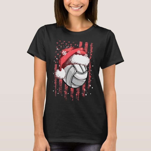 Volleyball Julafton US Flagga T Shirt (Framsida)