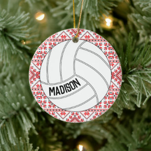 Volleyball-julprydnad med Anpassningsbar Text Julgransprydnad Keramik