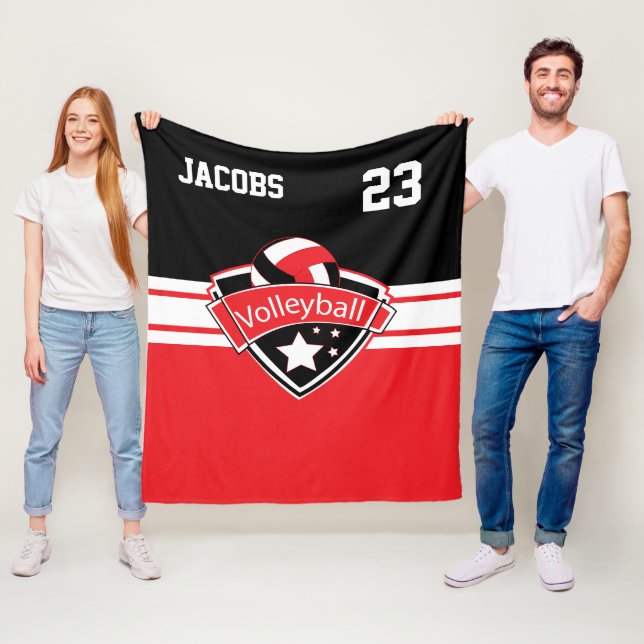 Volleyball-Logotyp i rött, vitt och svart Fleecefilt (På plats)