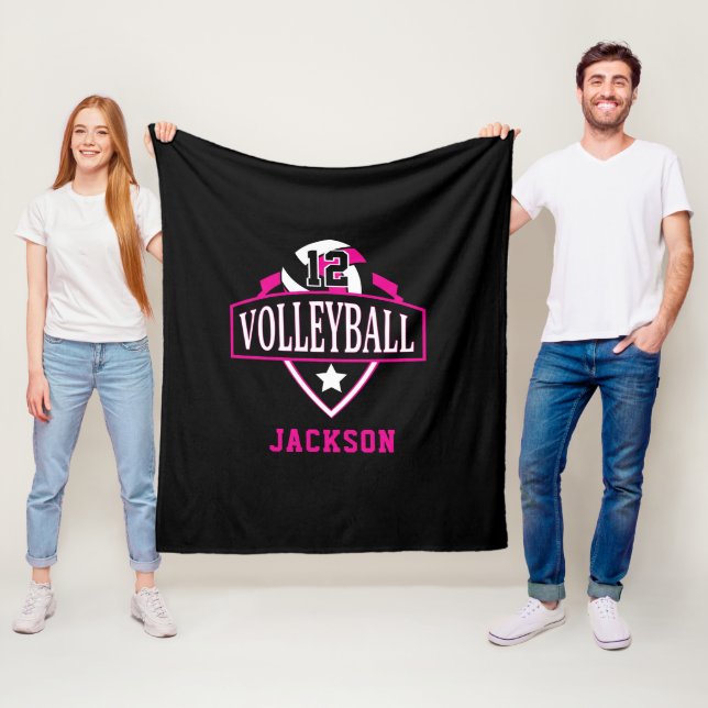 Volleyball-Logotyp med DIY-nummer - Shock rosa Fleecefilt (På plats)