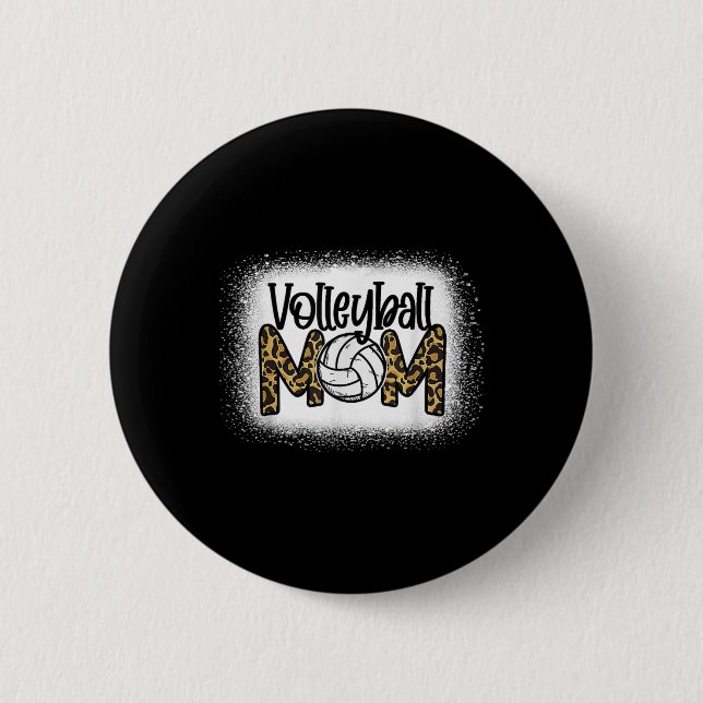 Volleyball Mamma Leopard Bleached Roligt Mors dag  Knapp (Framsida)