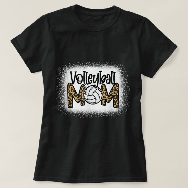 Volleyball Mamma Leopard Bleached Roligt Mors dag  T Shirt (Design framsida)