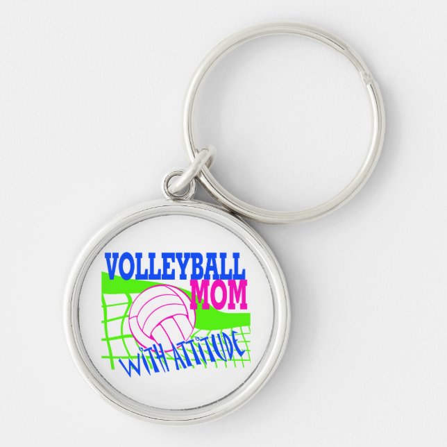 Volleyball Mamma med attityder Rund Silverfärgad Nyckelring (Framsidan)