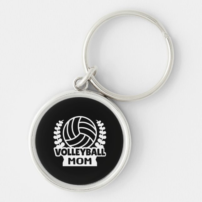 Volleyball Mamma Rund Silverfärgad Nyckelring (Framsidan)