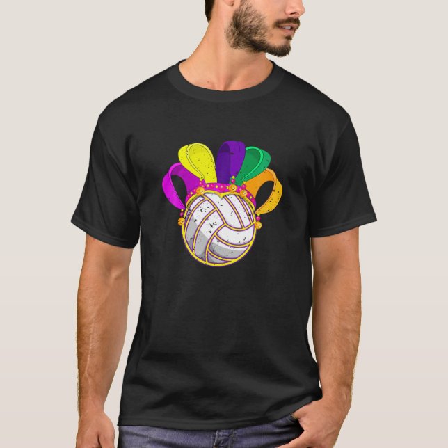 Volleyball Mardi Gras Hat Funny Festival Party Lov T Shirt (Framsida)