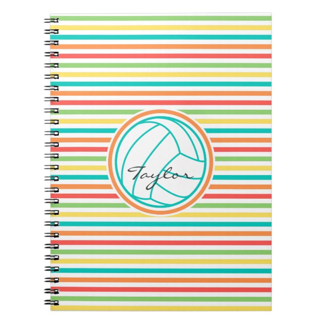 Volleyball med Namn; Bright Rainbow Rand Anteckningsbok (Framsidan)