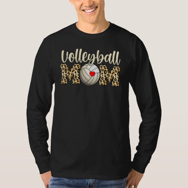 Volleyball Mom Leopard Heart  Volleyball T Shirt (Framsida)