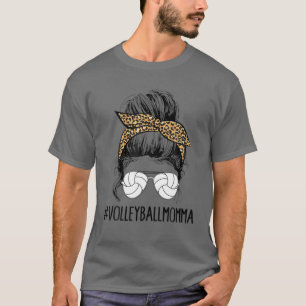 Volleyball Momma Life Messy Bun Hair Leopard Mothe T Shirt