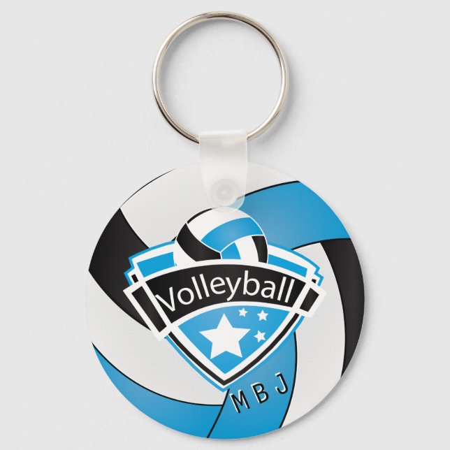 Volleyball - Monogram - Baby blue, vit och svart Nyckelring (Framsida)