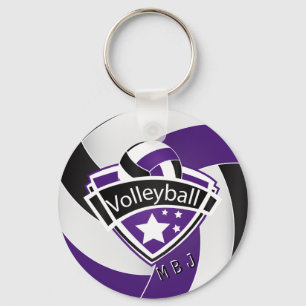 Volleyball - Monogram - Lila, vit och svart Nyckelring