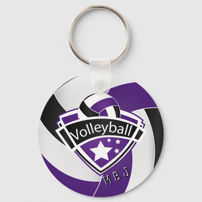 Volleyball - Monogram - Lila, vit och svart Nyckelring (Framsida)