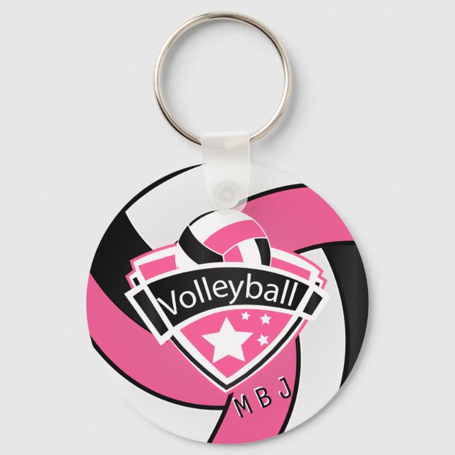 Volleyball - Monogram - Rosa, vit och svart Nyckelring (Framsida)