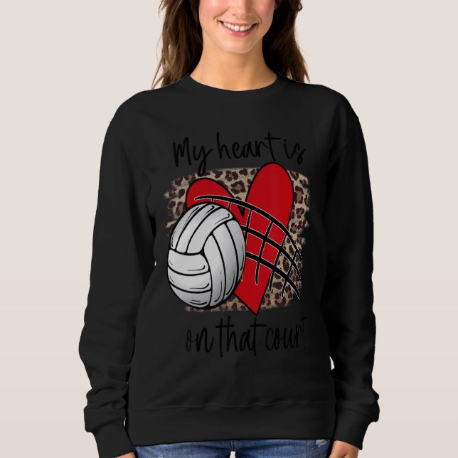 Volleyball My Heart is on that Court Leopard Volle T Shirt (Framsida)