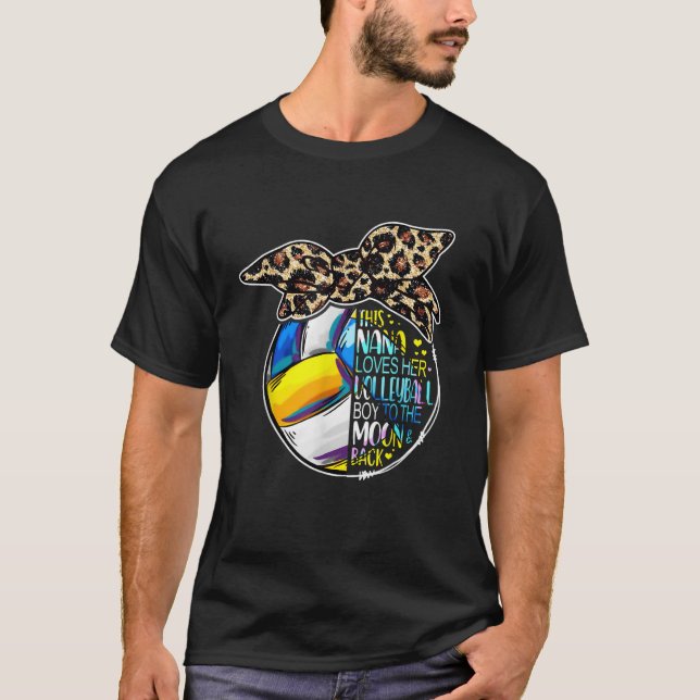 Volleyball Nana Vintage Leopard Messy Bun T Shirt (Framsida)