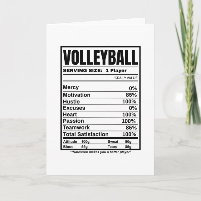 Volleyball Nutrition Facts Kort (Framsida)
