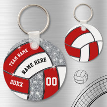 Volleyball-nyckelkedjor i Red White Faux Silver Gl