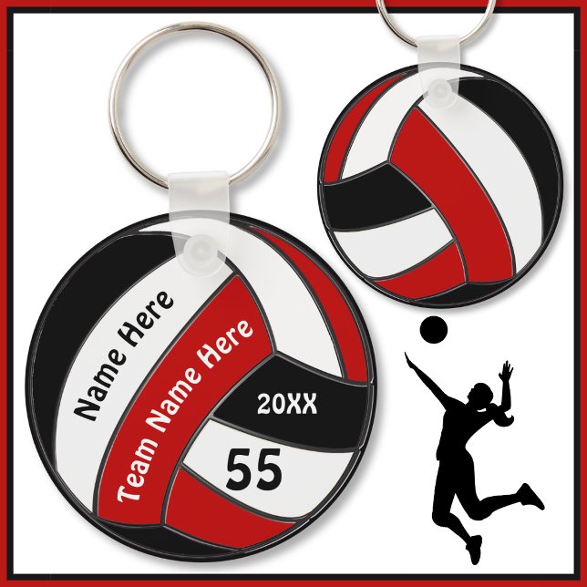 Volleyball-nyckelkedjor med röd, svart och vit Bil Nyckelring (Red, black, white, Volleyball souvenirs. Cheap volleyball team gifts. Volleyball gift bag ideas. Tag)