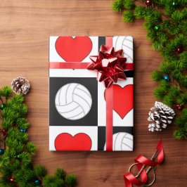 Volleyball och Hearts Black & White Checkated Presentpapper