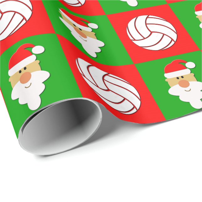Volleyball och Jultomten Red & Grönt-jul Presentpapper (Rullad Hörn)