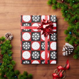 Volleyball och Snowflake Red and Black Presentpapper