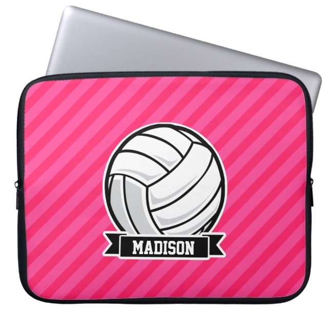 Volleyball på Neon Rosa Rand Laptop Sleeve (Framsidan)