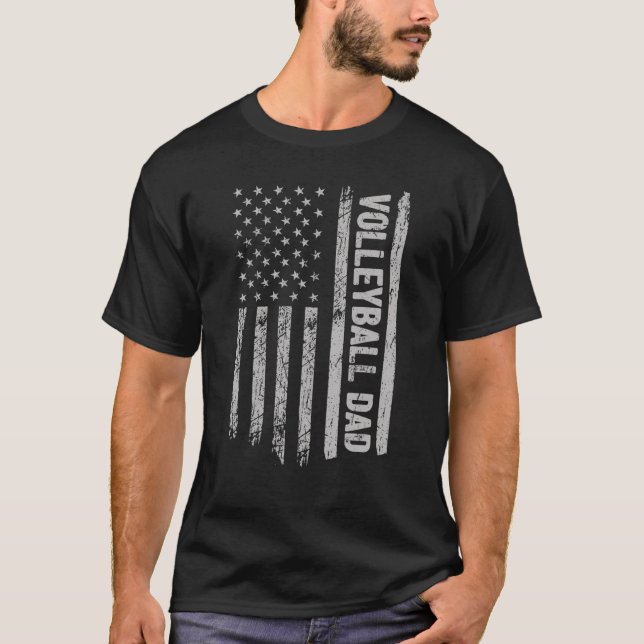 Volleyball Pappa Amerika USA USA Flagga Patriot Vi T Shirt (Framsida)