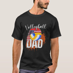 Volleyball Pappa Sport Älskare Amerikanska Flagga  T Shirt