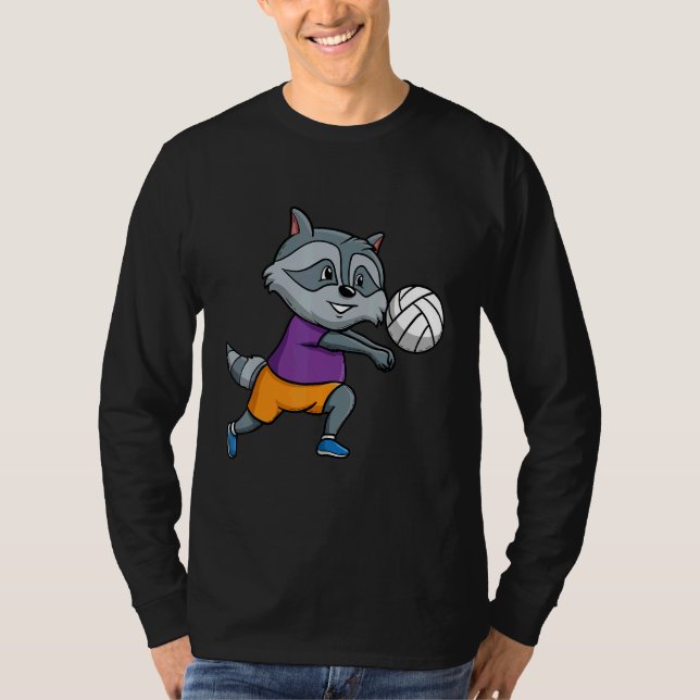 Volleyball Player Spike Net Volleyball Raccoon Whi T Shirt (Framsida)