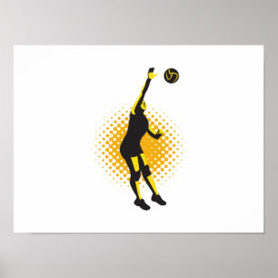 Volleyball Player Spiking Boll Retro Poster