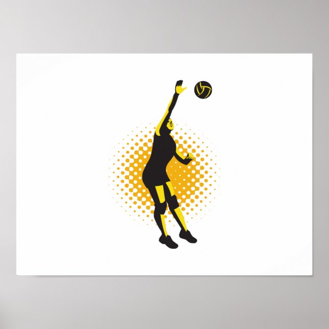 Volleyball Player Spiking Boll Retro Poster (Framsidan)