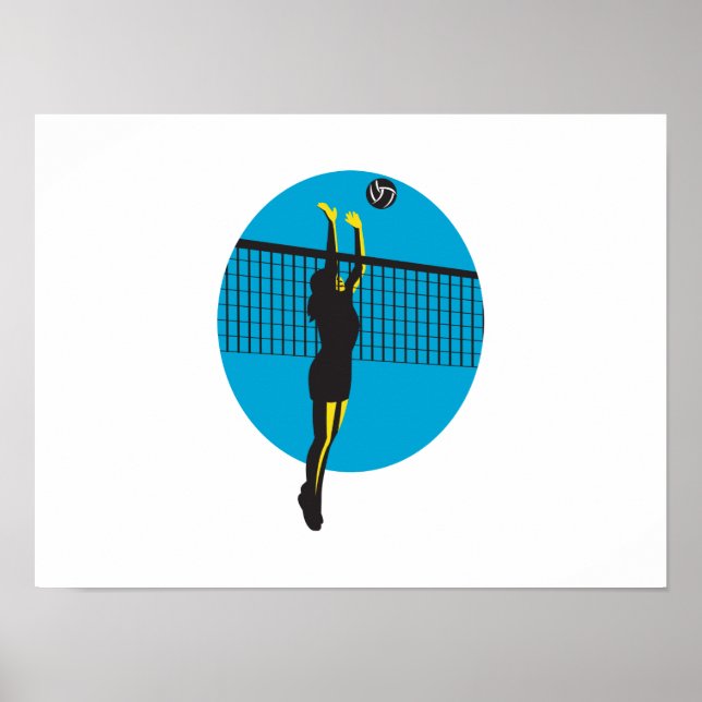 Volleyball Player Spiking Boll Retro Poster (Framsidan)