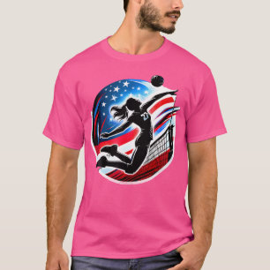 Volleyball Player Women USA flagga Rött vitt blått T Shirt