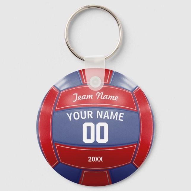 Volleyball Player's Namn Year Team Red and Blue Nyckelring (Framsida)