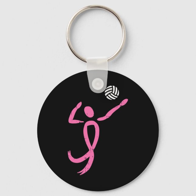 Volleyball Rosa Ribbon Breast Cancer Awareness Spo Nyckelring (Framsida)
