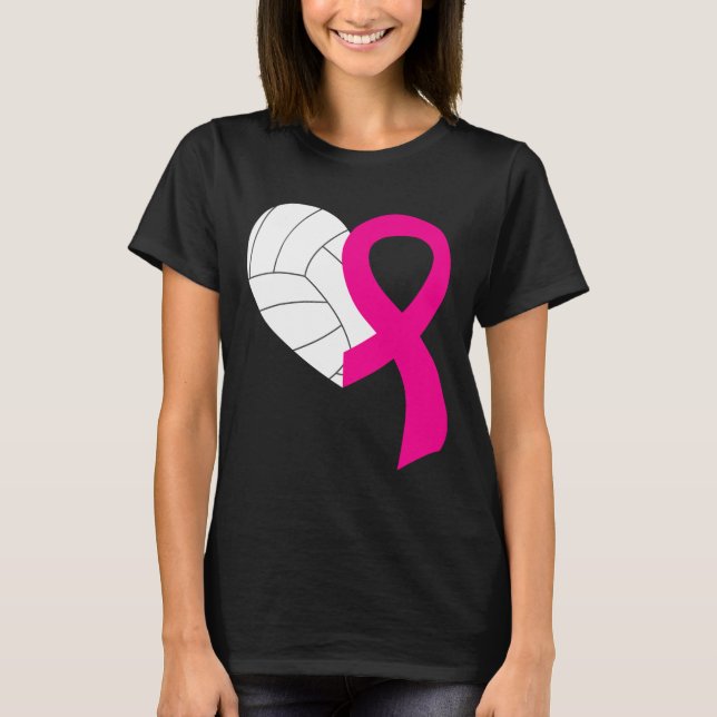 Volleyball Rosa Ribbon Coola Breast Cancer Awarene T Shirt (Framsida)
