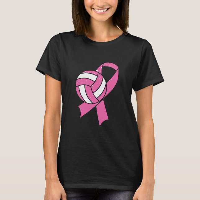 Volleyball Rosa Ribbon Volleyball T Shirt (Framsida)