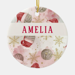 Volleyball Santa Hat Name Christmas   Julgransprydnad Keramik