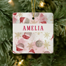 Volleyball Santa Hat Name Christmas   Julgransprydnad Keramik