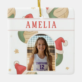 Volleyball Santa Hat Name Photo Christmas   Julgransprydnad Keramik