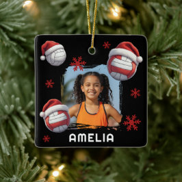 Volleyball Santa Hat Name Photo Christmas  Julgransprydnad Keramik