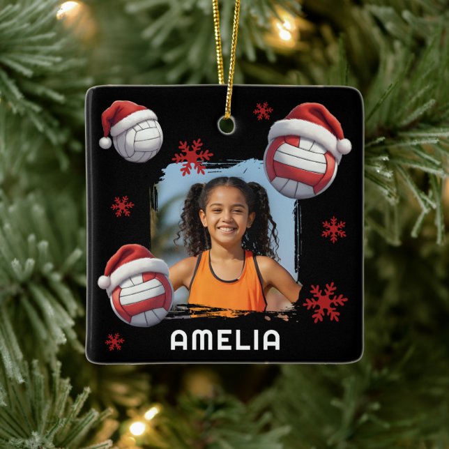 Volleyball Santa Hat Name Photo Christmas  Julgransprydnad Keramik (Träd)
