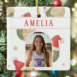 Volleyball Santa Hat Name Photo Christmas   Julgransprydnad Keramik