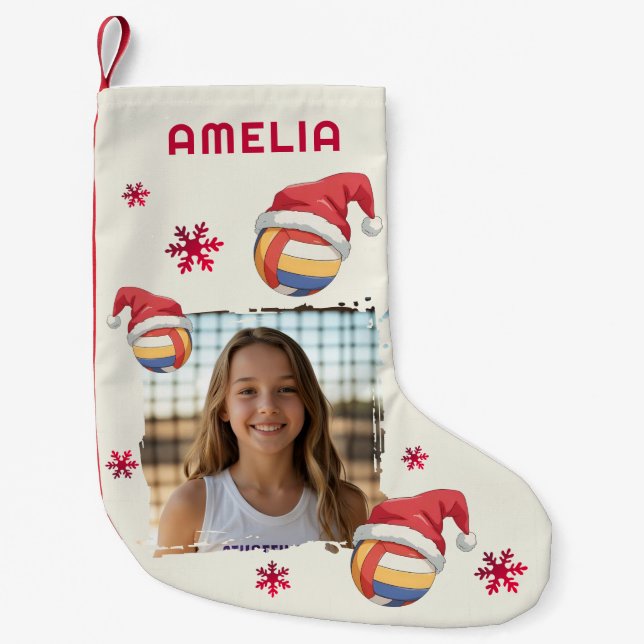Volleyball Santa Hat Name Photo Christmas  Liten Julstrumpa (Framsidan)