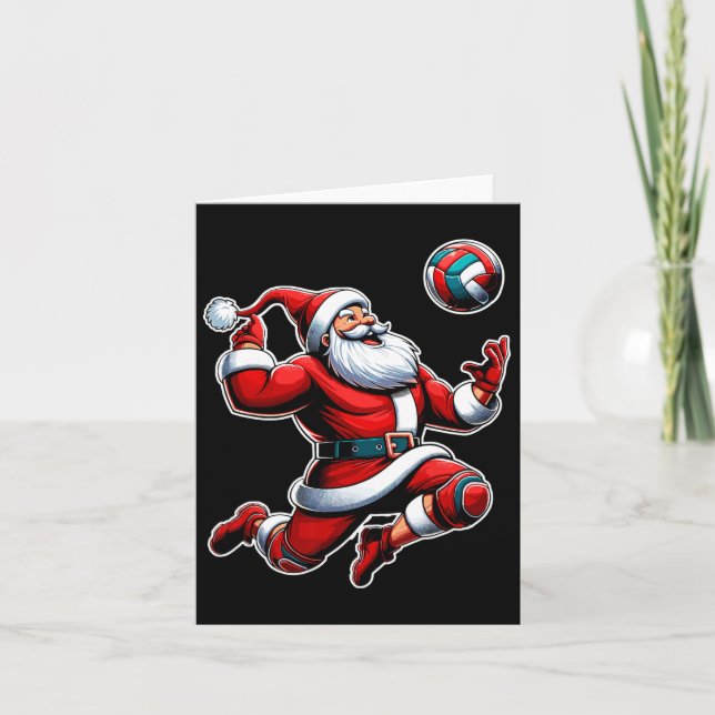 Volleyball Santa Julafton Träd Funny julspelare Kort (Framsida)