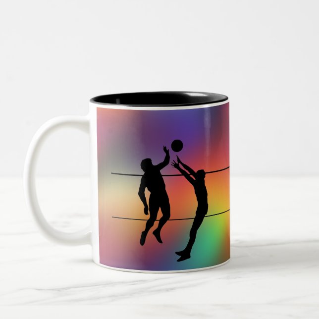 Volleyball Silhouette Players and Ball personalize Två-Tonad Mugg (Vänster)