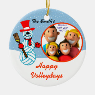 Volleyball Snögubbe Family Photo Ornament