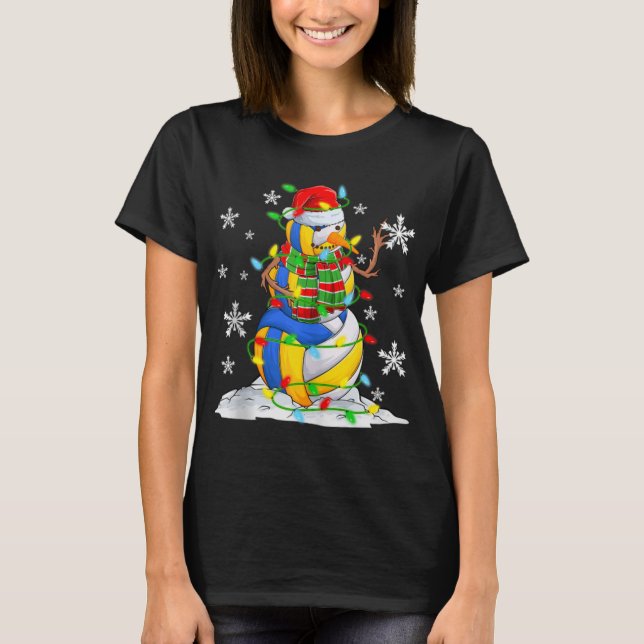 Volleyball Snowman Christmas Tree Lights Xma  T Shirt (Framsida)